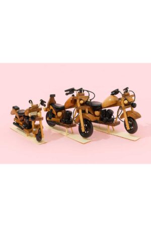 Retro Ahşap Vintage Motosiklet Biblo 3 Lü Set