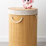 Orjinal Bambu Portatif Taşınabilir Çamaşır Kirli Sepeti Yuvarlak 50X35 cm 48 Litre