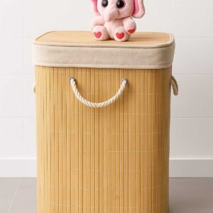 Orjinal Bambu Portatif Taşınabilir Çamaşır Kirli Sepeti Kare 50X35X30 cm 50 Litre