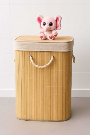 Orjinal Bambu Portatif Taşınabilir Çamaşır Kirli Sepeti Kare 50X35X30 cm 50 Litre