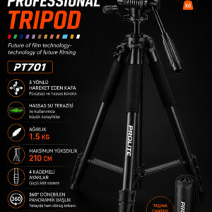 Professional Lighting Hidrolik Kafa Video Kamera Pr701 Tripod 5 kg taşıma kapasite 210 cm (Dslr Fotoğraf Makinası Projeksiyon Dürbün teleskop )