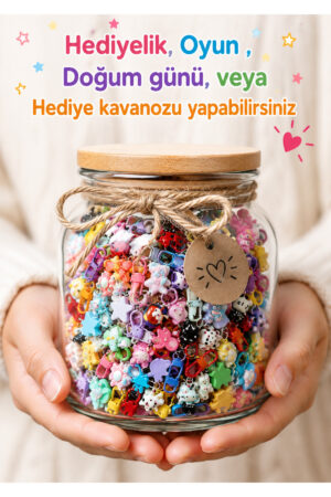 1 KAVANOZ 120 adet Anahtarlık , Eğitim figürleri ,Çanta , Kalemlik ,Fermuar, Oyun, Elbise çok amaçlı Karışık Hediyelik Anahtarlık