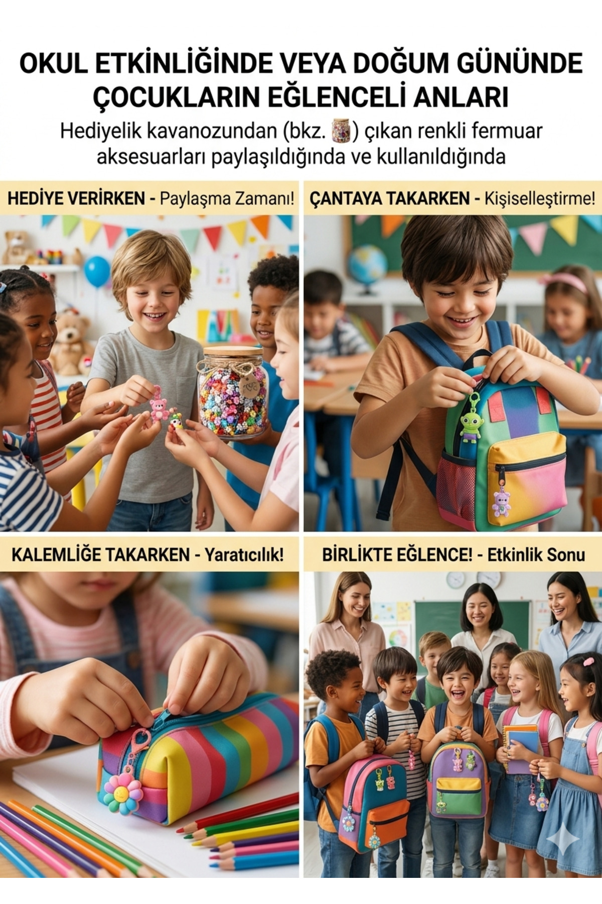 1 KAVANOZ 120 adet Anahtarlık , Eğitim figürleri ,Çanta , Kalemlik ,Fermuar, Oyun, Elbise çok amaçlı Karışık Hediyelik Anahtarlık - Görsel 2